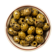 Silver and Green Sweet Basil Olives