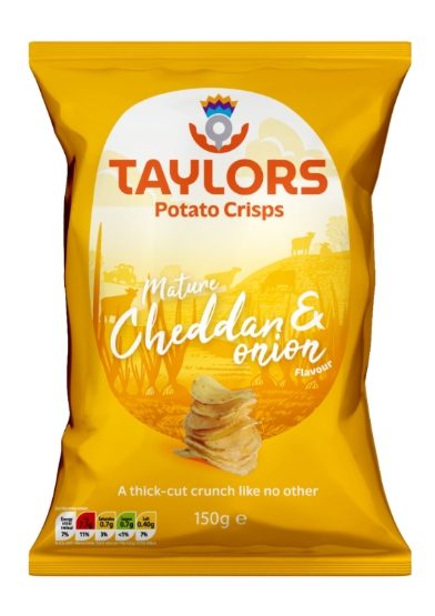 Taylors - Mature Cheddar & Onion 150g Crisps (8 X 150g)