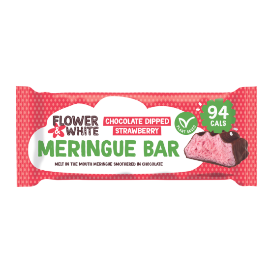 Flower & White - GF Vegan Choc Dipped Strawberry Meringue Bar (12 x 20g)