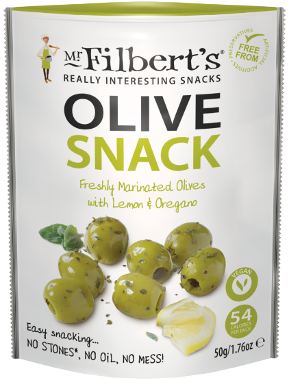Mr Filberts - Green Olives with Lemon & Oregano (12 x 50g)