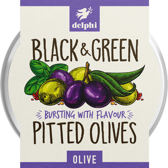 Delphi - Black & Green Pitted Olives (1 x 160g)