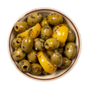 Silver and Green Lemon Basil Olives