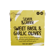 Silver & Green - Sweet Basil & Garlic Olives (Pot) (6x185g)