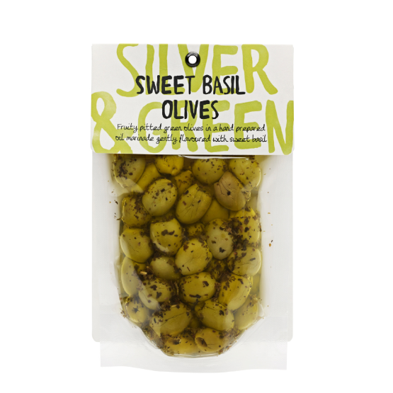 Silver & Green - Sweet Basil Olives Pitted Green (6x220g)